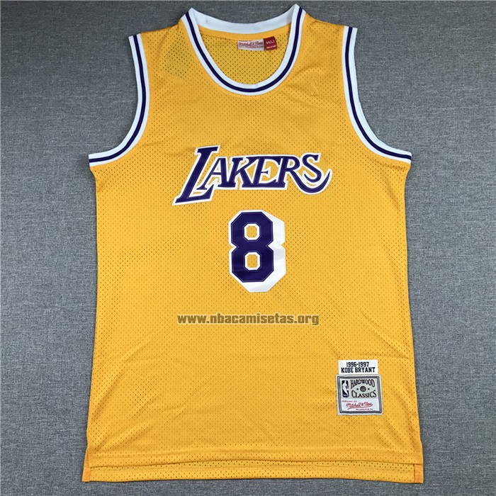 Camiseta Los Angeles Lakers Kobe Bryant NO 8 Hardwood Classics Throwback 1996-97 Amarillo